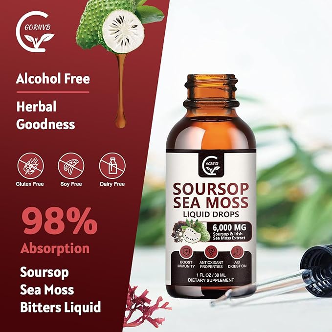 (2 Pack) Soursop Graviola Liquid Drop, Soursop Multivitamin Liquid with Sea Moss & Turmeric, 98% Absorption Soursop Bitters Liquid for Cell Support & Regeneration, Immune Boost and Liver, 1 Fl Oz