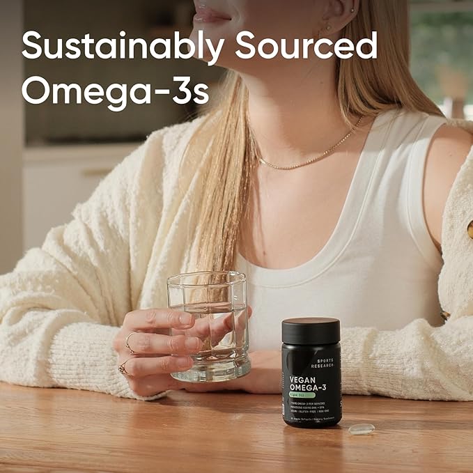 Sports Research Vegan Omega-3 Fish Oil Alternative from Algae Oil - Highest Levels of DHA & EPA Fatty Acids | Non-GMO Verified & Vegan Certified - Fresh Lemon Scent - 60 Veggie Softgels