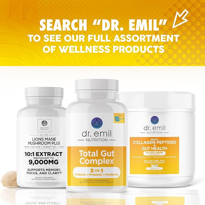 DR. EMIL NUTRITION Total Gut Health Complex - Prebiotic + Probiotic + Postbiotic Gut Health Supplements for Women and Men - Probiotics for Digestive Health & Gut Health, 60 Capsules