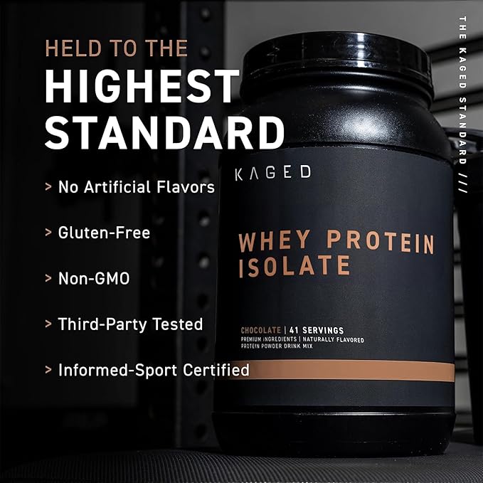Kaged Whey Protein Isolate Powder, Chocolate, 100% Pure Low Lactose Whey, Post Workout Recovery Drink, Supports Muscle-Building, 25g per Serving, Amazing Taste, Easy Mix for Shakes, 41 Serving