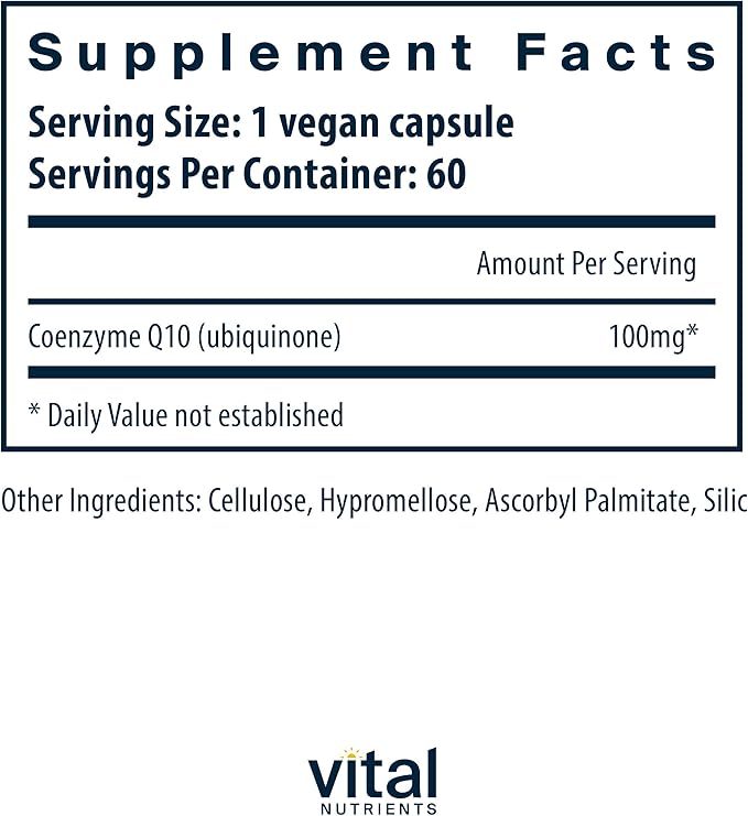 Vital Nutrients CoQ10 100mg | Vegan Supplement | CoEnzyme Q10 from Ubiquinone | Potent Antioxidant to Support Heart Health and Energy Levels* | Gluten, Dairy and Soy Free | Non-GMO | 60 Capsules