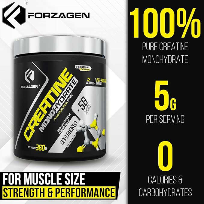 Forzagen Creatine Monohydrate Powder Unflavored, Micronized Creatine Powder for Muscle Gain for Men & Women, Creatina Monohidratada en Polvo, Creatina para Aumentar la Masa Muscular - 72 Servings