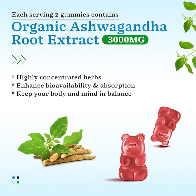 Ashwagandha Gummies with Turmeric GABA Mood Energy and Immune Support, Mixed Berry Flavor 60 Cts