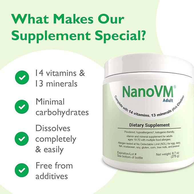 Adult, Allergen-Free Vitamin Supplements, Women and Mens Multivitamins with 13 Vitamins & 13 Minerals, Unflavored Multivitamin Powder, Low-Carb Adult Multivitamins, 275g - Solace Nutrition