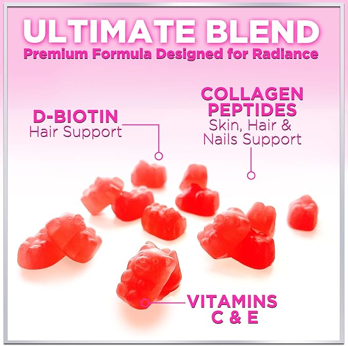 Collagen Peptides for Women - Collagen Gummy with Biotin for Hair, Skin, Nail, Bone & Joint Support, Extra Strength Hydrolyzed Collagen Peptides Supplement for Women & Men, Non-GMO - 60 Gummies