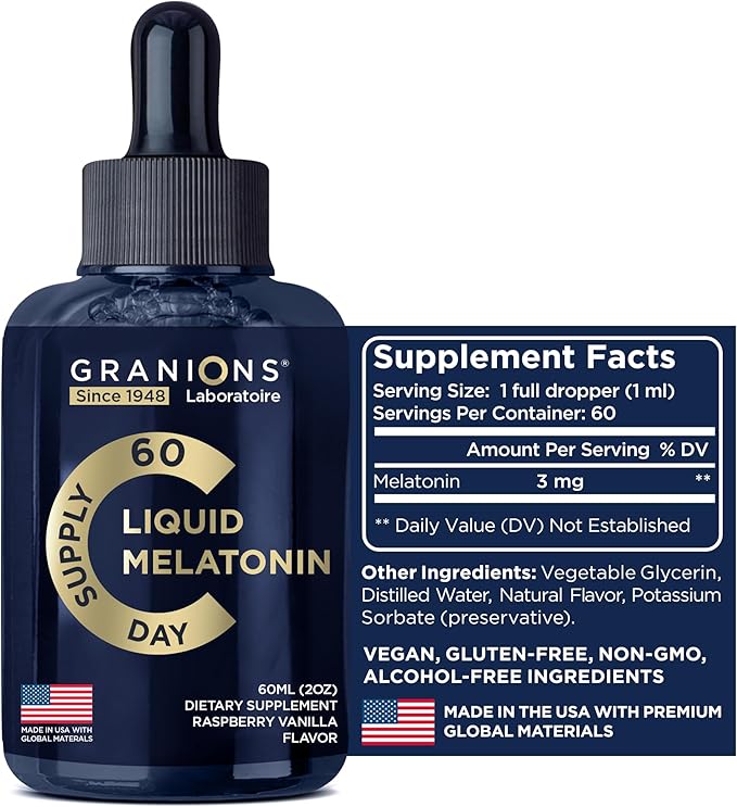 Liquid Melatonin 3mg - Liquid Sleep Aid for Adults & Kids 6 Years and Up - Sublingual Melatonin Drops for Quick Sleep and Refreshing Rest for Longer - 60ml 60 Days Raspberry Vanilla Flavor Melatonina