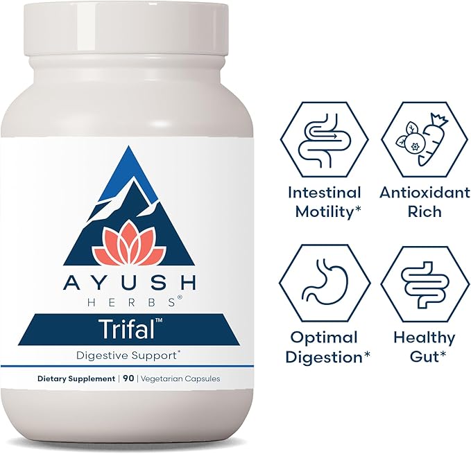 Ayush Herbs Trifal, Digestive Support Supplement for Women and Men, Capsules for Digestion, Intestinal Health, and Antioxidant Boost, Ayurvedic Herbs and Supplements, 90 Vegetarian Capsules