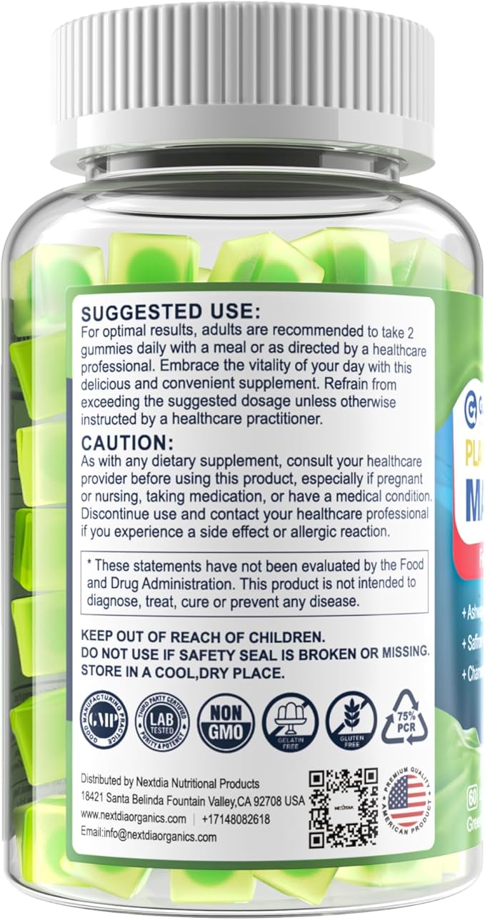 Organic Magnesium Gummies 500mg for Adults and Kids 7+ | Equivalent to 10 Forms of Magnesium | Plant-Based | Best Absorption | Gentle On Stomach |Supports Zzz & Relaxation,Brain,Muscle, Hēart, Bone