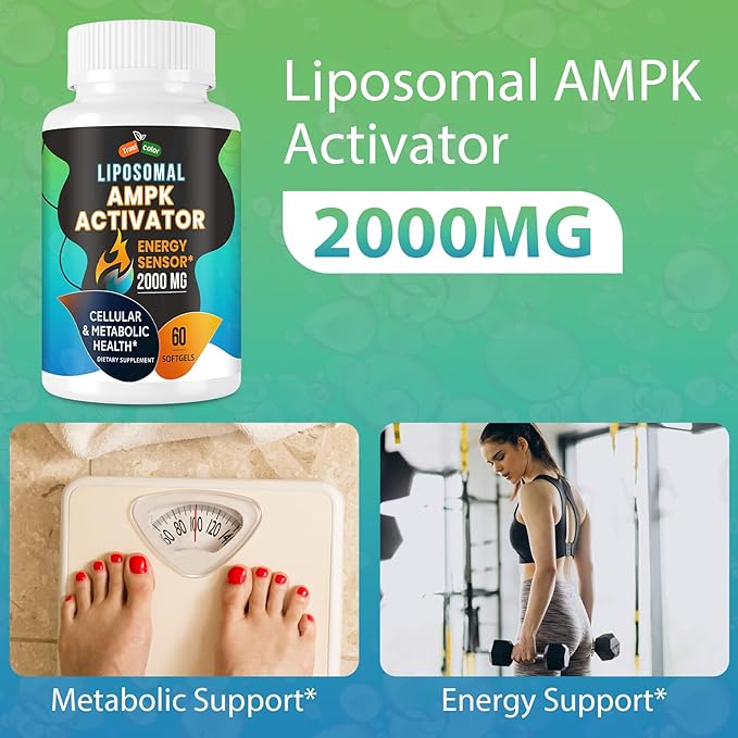 AMPK Activator Supplement 2000mg- Liposomal Technology - High Absorption Berberine, DIM, Resveratrol, Quercetin, Milk Thistle, Cinnamon- 60 Softgels for Energy & Cellular Support