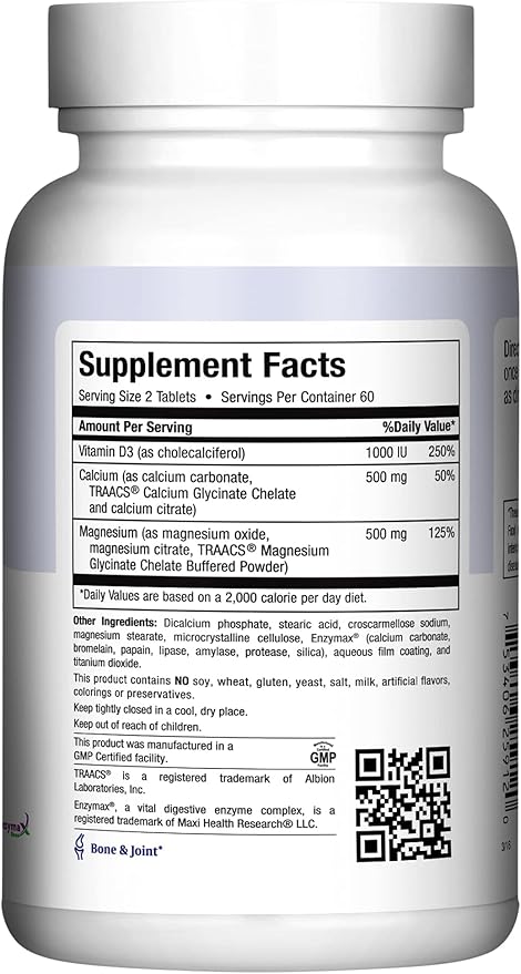 500 mg Calcium Supplement with Vitamin D3 (1000 IU) and Magnesium (500 mg) - Bone, Teeth and Joint Support for Men and Women - 120 Tablets - One to One Cal-Max by Maxi Health