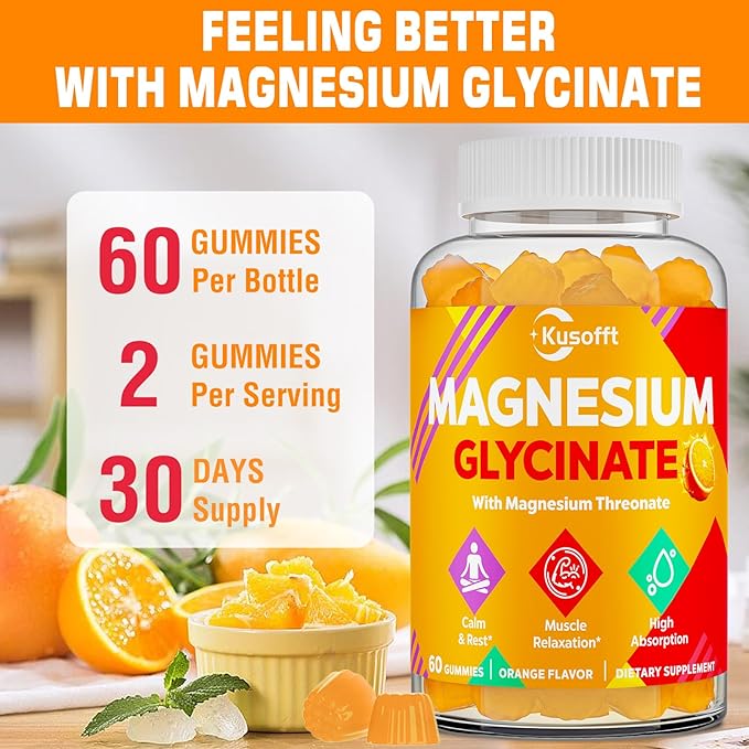 Magnesium Glycinate Gummies 1500mg - Sugar Free Magnesium Gummies for Women & Men, with L-Theanine, Ashwaganha, for Energy, Rest* & Muscle, Shelf Stable,60 Magnesium Gummies for Kids
