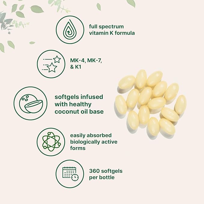 Micro Ingredients Super Vitamin K Complex (K2 MK7 + MK4 & K1), 360 Coconut Oil Softgles | Easily Absorbed K Vitamins, Active Menaquinone Complex | Immune, Joint, & Heart Support | Non-GMO