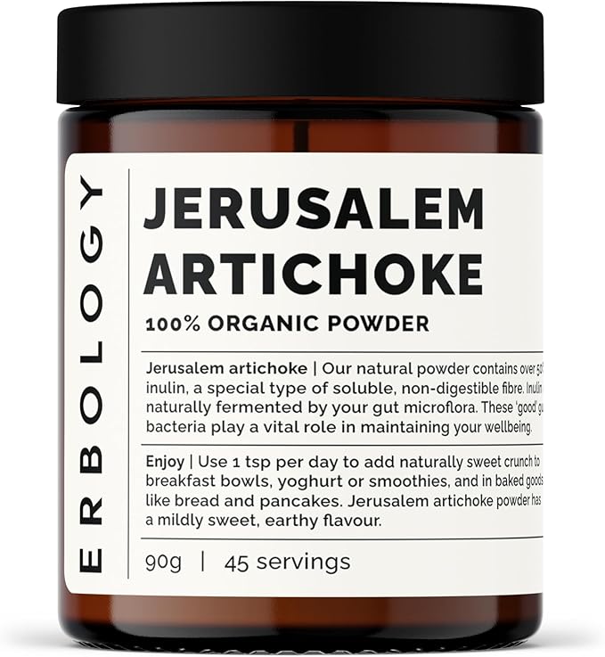Erbology Organic Jerusalem Artichoke Powder 3.2 oz - 45 Servings - Sunchoke - 50% Prebiotic Inulin Fiber - Supports Gut Health and Promotes Diverse Microbiome - Feed Good Bacteria - Gluten-Free