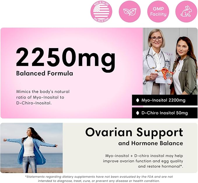 FLEUR Myo-Inositol & D-Chiro Inositol Capsules, Hormone Balance and Ovarian Function Support for Women, Inositol for PCOS Symptom Relief, Regulates Menstrual Cycle, Non-GMO & Vegan, 90 Capsules