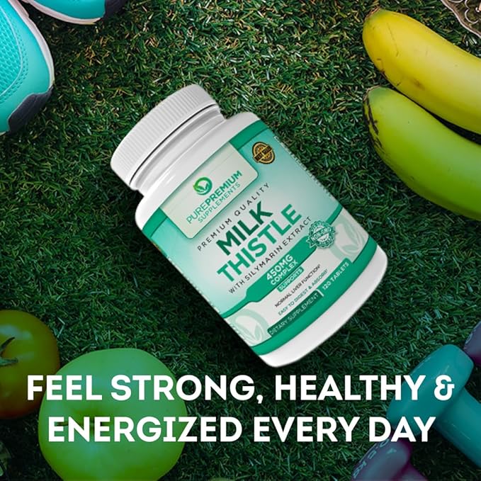 PurePremium Milk Thistle Supplement with Silymarin - 450mg Complex Normal Liver Support Supplement - Milk Thistle Extract for Normal Liver Function - 120 Tablets