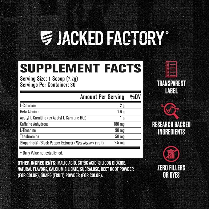 Jacked Factory NITROSURGE Shred Pre Workout Supplement - Energy Booster, Instant Strength Gains, Sharp Focus, Powerful Pumps - Nitric Oxide Booster & PreWorkout Powder - 30Sv, Black Cherry