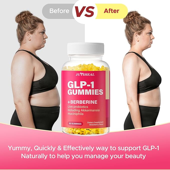 GLP 1 Gummies, GLP-1 Supplement for Women & Men, GLP1 Probiotic Gummy with Akkermansia Probiotic, Berberine, No Sugar for Immune, Gut, Energy, GLP-1 Levels, Strawberry Flavor-90 Gummies