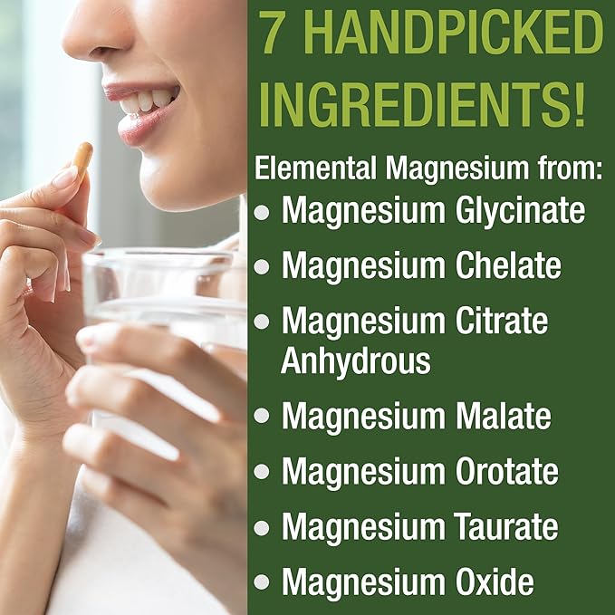 Magnesium Glycinate + Citrate + Malate + Chelate + Orotate + Taurate + Oxide. 7 Forms of Magnesium Complex. 500mg Supplement Capsules for Women & Men. 2 Pills for Sleep, Leg Cramps, Muscles