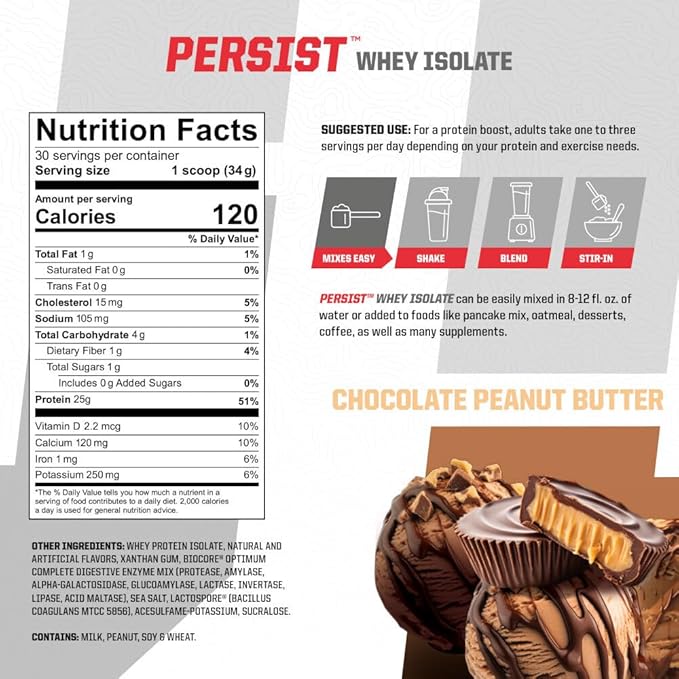 Undefined Nutrition Persist Whey Isolate by Brian Shaw - 24g Protein, 30 Servings – Supports Recovery, Strength & Performance - Gluten Free, Fast Absorbing (2.18lbs, Chocolate Peanut Butter)