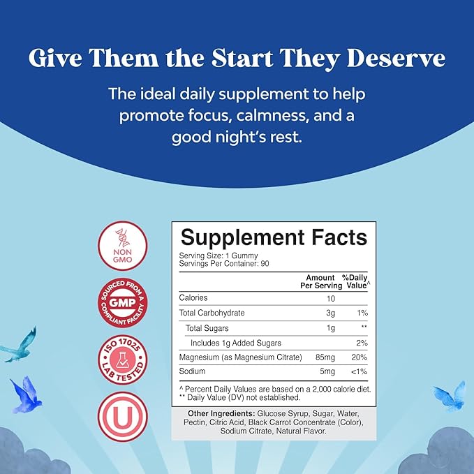 Kids Magnesium Gummies - Calm Relaxing Mg Citrate Supplement with Raspberry Flavor - Calm Magnesium Supplement for Nerve Health, Muscles & Healthy Heart Support - Mag Citrate Gummies, 90 Count Pack