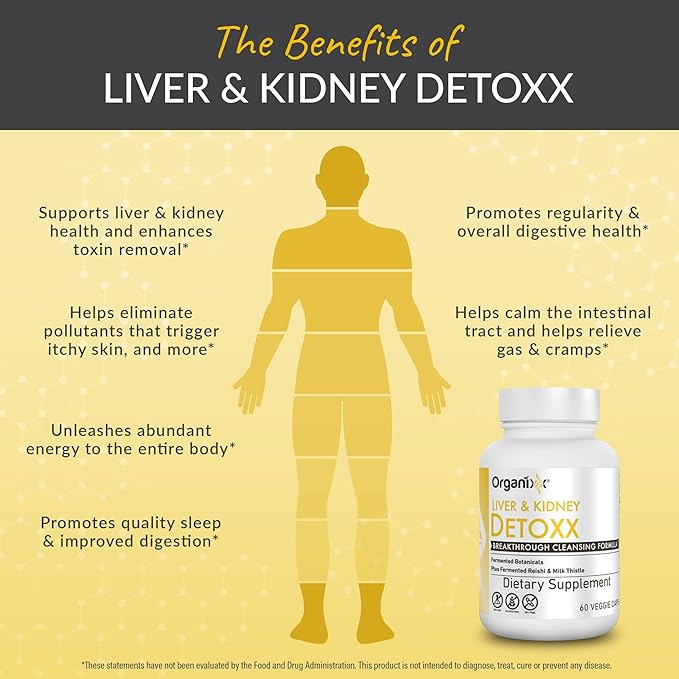 Organixx Kidney & Liver Support Cleanse Supplement, Milk Thistle Reishi Herbal Formula For Digestive Health, Kidney & Liver Health, Sleep & Energy Support, Gluten Free, Non GMO, 60 Vegetarian Capsules