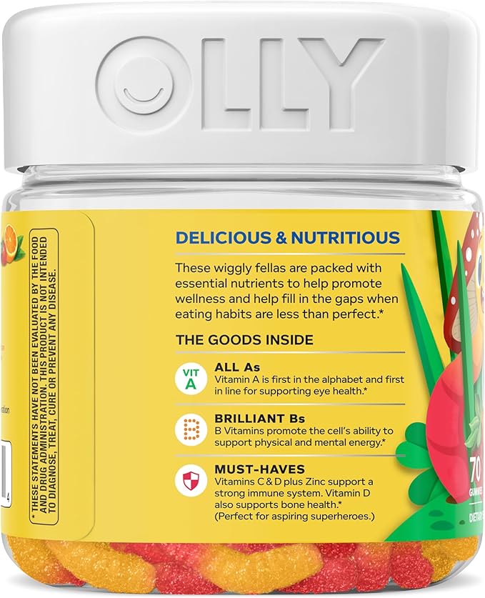 OLLY Kids Multivitamin Gummy Worms, Overall Health and Immune Support, Vitamins and Minerals A, C, D, E, Bs and Zinc, Chewable Supplement, Sour Fruit Punch, 45 Day Supply (70 Count) (Pack of 2)