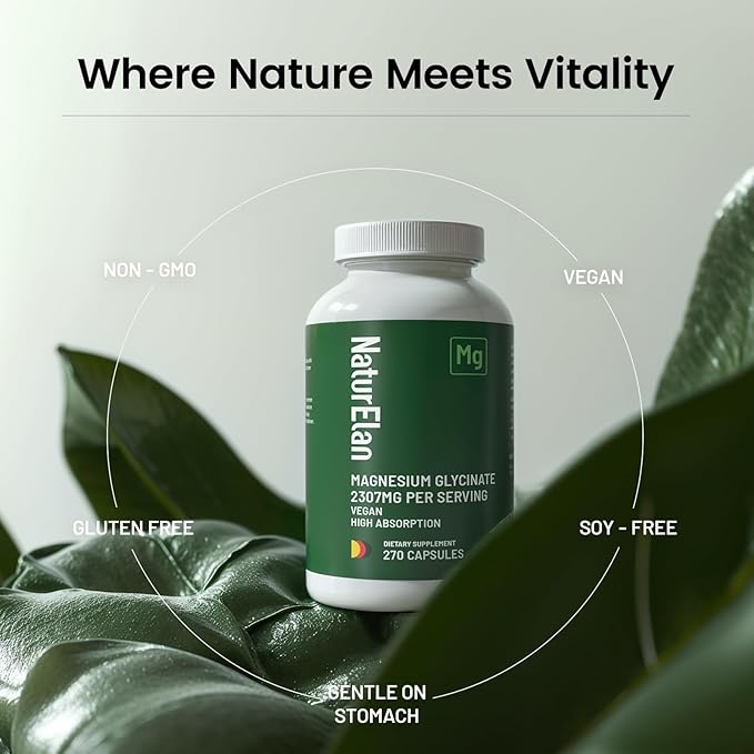 Magnesium Glycinate - 270 Capsules, 2307mg | 300mg Elemental Magnesium Supplement per Serving, High Absorption Formula for Sleep, Muscles&Energy Support, Third-Party Tested, Vegan, Non-GMO&Gluten Free