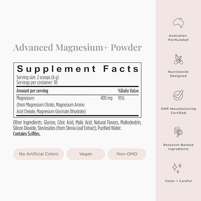 JSHealth Vitamins Advanced Magnesium+ Powder with Magnesium Glycinate & Citrate - Magnesium Supplement with 3 Forms of Bioavailable Magnesium, 400 mg/Serving