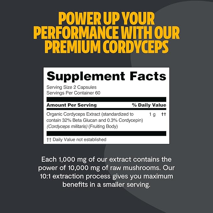 FreshCap Cordyceps Mushroom Capsules 10,000mg - Cordyceps Extract Mushroom Supplement, Mushroom Extract, Energy Supplements, Ayurveda Nootropic Mushroom Supplements (120 Capsules)