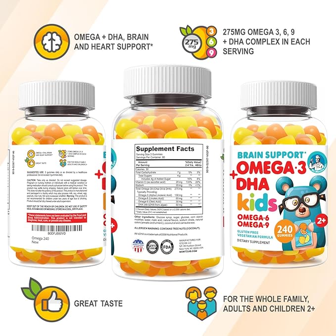 DR. MORITZ Vegan Omega 3 Gummies for Kids and Toddlers (240 Count), Kids Omega 3 Gummies for Brain & Heart Health, No Fish Oil & Gluten Free