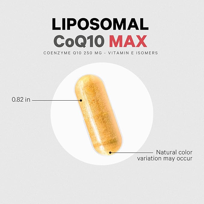 Codeage Liposomal CoQ10 Max Supplement - 250 mg Coenzyme Q10 with Vitamin E Isomers Tocopherols - 2-Month Supply - 1 Capsule Per Serving - Liposomal Delivery - Non-GMO, Gluten-Free - 60 Capsules