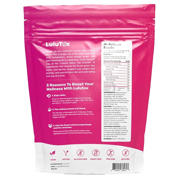 LULUTOX Detox Tea - Herbal Blend with Dandelion, Ginseng, and Ginger - Supports A Healthy Weight, Digestive Health - Vegan, All Natural, Laxative-Free - Peach Flavor (3 pack x 28 servings)