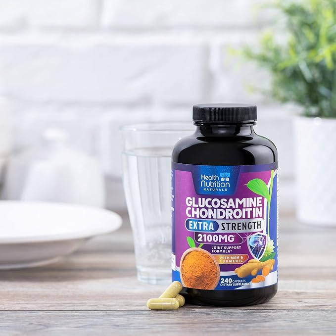 Glucosamine Chondroitin MSM Complex - 2100mg Joint Support Supplement with Turmeric & Boswellia - Quercetin for Joints, Bones, Knees & Mobility - Triple Strength Glucosamine Sulfate - 240 Capsules