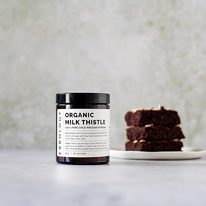 Erbology Organic Milk Thistle Powder 3.2 oz - 30 Servings - 180mg Silymarin per Serving - Liver Health - Cold-Pressed from 100% Milk Thistle Seeds - Sustainably Sourced in Europe - Vegan - GMO-Free