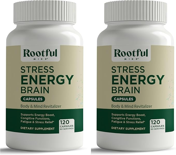 Stress Energy Brain (2 Pack) - Fatigue Supplement with Stress, Energy Support - Rhodiola Rosea, Lions Mane, L Theanine, Ginkgo Biloba, Milk Thistle, Iron - 4 Months Supply