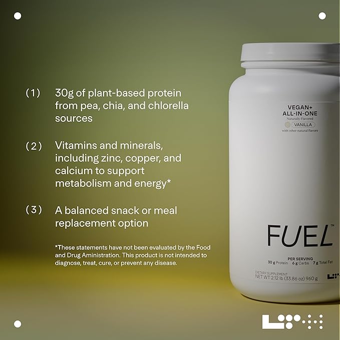 LTH Fuel Vegan & All-in-One - 30g Protein per Serving - Plant-Based Protein Meal Replacement - Vitamins, Minerals, Digestive Enzymes & Probiotics - Meal Supplement - Vanilla, 20 Servings