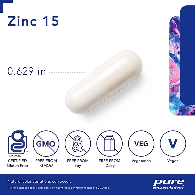 Pure Encapsulations Zinc 15 mg - Zinc Picolinate Supplement for Immune System Support, Growth & Development - for Wound Healing - 60 Capsules