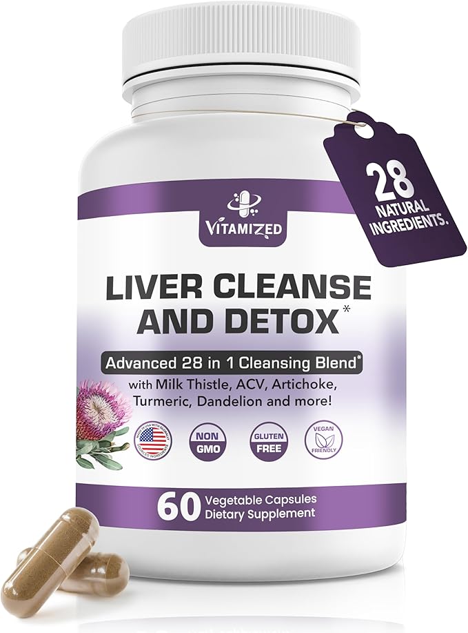 Liver Cleanse Detox & Repair Fatty Liver Supplements 28-in-1 Advanced Herbal Liver Health Supplement Formula - Milk Thistle Silymarin, Artichoke Extract, Dandelion & Apple Cider Vinegar - 60 Pills