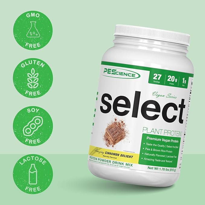 PEScience Select Vegan Plant Based Protein Powder, Cinnamon Delight, 27 Serving, Pea and Brown Rice Blend