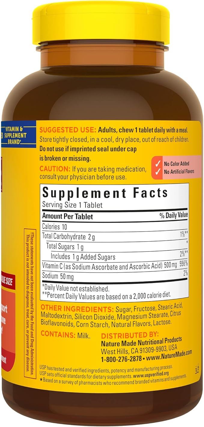 Nature Made Chewable Vitamin C 500 mg, Dietary Supplement for Immune Support, 150 Tablets, 150 Day Supply (Pack of 2)
