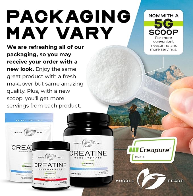 Muscle Feast Creapure Creatine Monohydrate Powder, Vegan Keto Friendly Gluten-Free, Mass Gainer, Muscle Recovery Supplement and Best Creatine for Muscle Growth, Unflavored, 300g