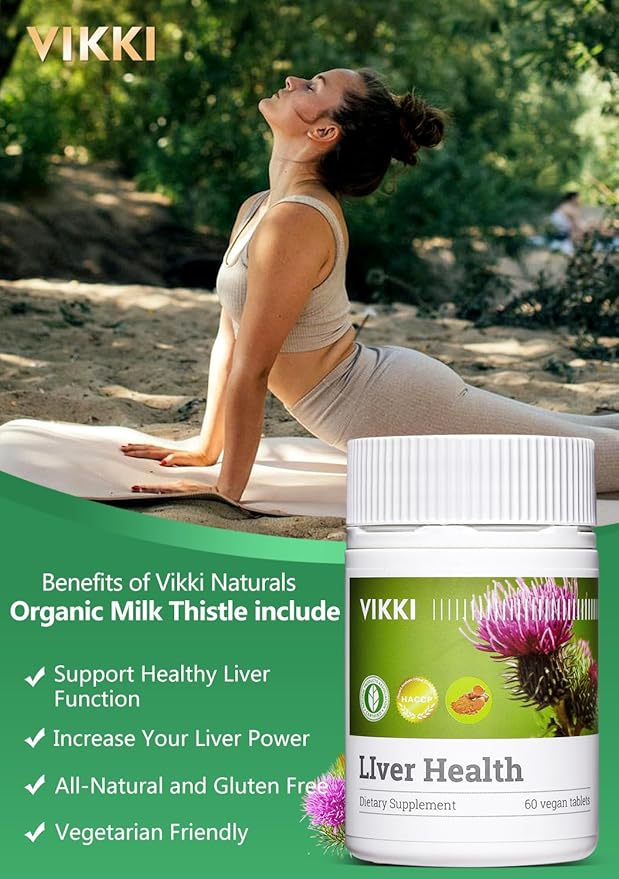 Vikki Milk Thistle Herbal Liver Support Supplement with Milk Thistle, Dandelion Root Turmeric and Artichoke Extract for Liver Health, Silymarin Liver Detox, All-Natural and Non-GMO, 60 Capsules