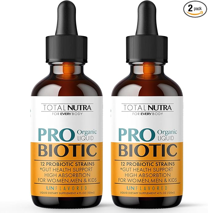 Liquid Probiotic for Women, Men, Kids, Toddler Probiotic: USDA Organic Vegan Probiotic Liquid & Alfalfa Blend + Acidophilus for Gut Health, Dairy Gluten Sugar Free, Non-GMO Oral Probiotics (2 Pack)