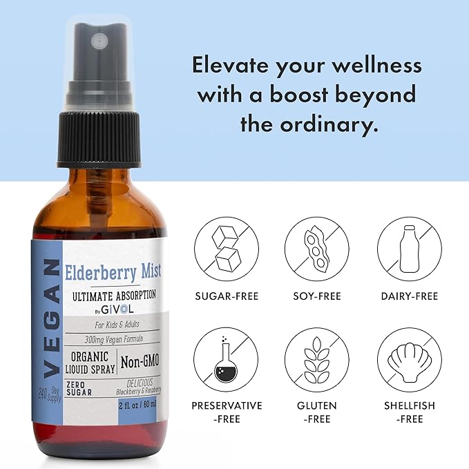 Organic Elderberry Mist - Sambucus Nigra (Extra Strength) Liquid Extract for Kids & Adults - Immune Boost - 300mg Vegan Formula - Easy Absorption - Non-GMO - 60ml (Pack of 3) - 360 Days Supply