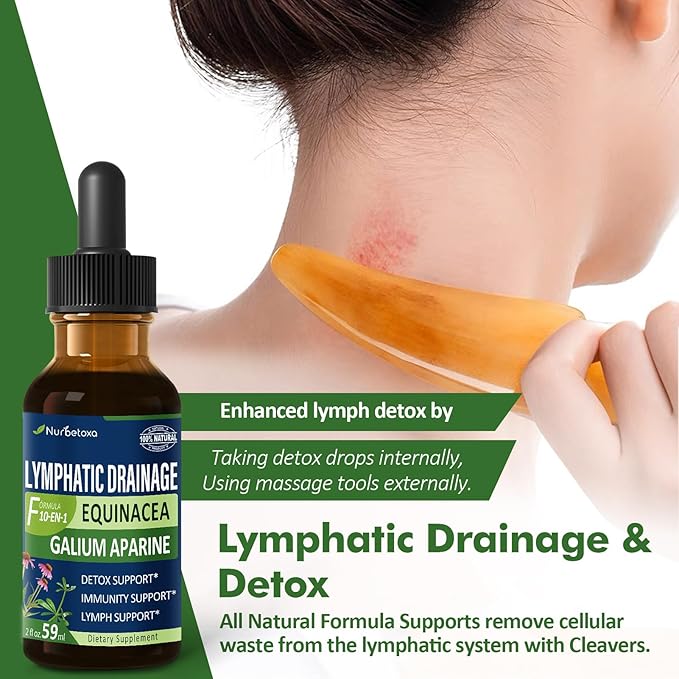 Cleavers Lymphatic Drainage Drops for Lymph System Detox Cleanse, Lymphedema Support Supplement Formula w/Echinacea, Cat’s Claw, Red Clover Extract Tincture, Use with Lymph Massage Tool. 2oz