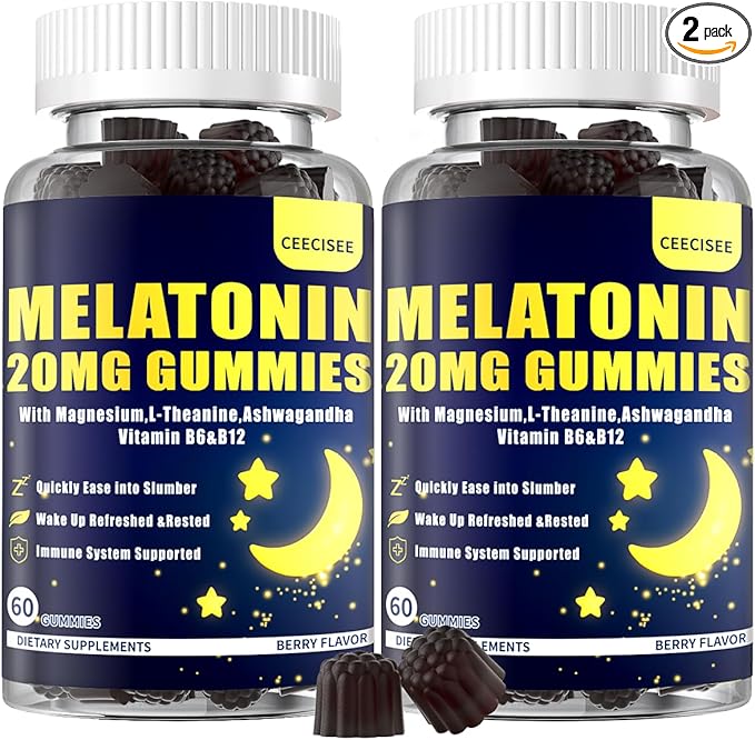 Melatonin 20mg Gummies for Adult: Sugar Free Melatonin Supplement Extra Strength with Ashwagandha L-Theanine Magnesium Turmeric Vitamin D3 B6 B12 - Non-Habit Forming for Women Men(120Count)