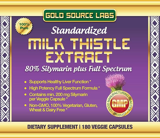 Organic Milk Thistle Capsules, 180 Caps, Pure Milk Thistle Powder Plus 80% Silymarin Extract Standardized Complex, 450 mg, Natural Liver Health Supplement, Immune Boost, Detox and Cleanse