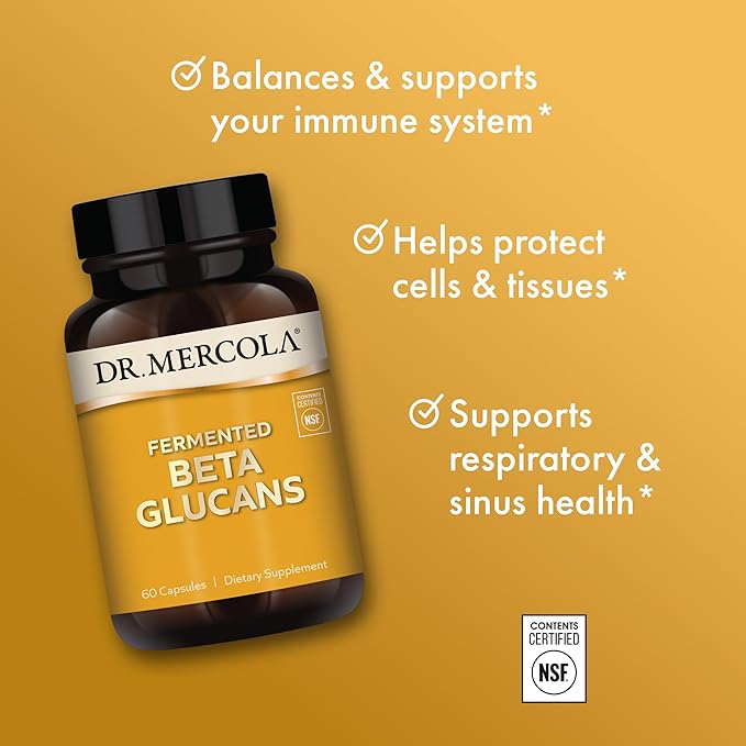 Dr. Mercola Fermented Beta Glucans, 30 Servings (60 Capsules), Dietary Supplement, Immune Support, Non-GMO, NSF Contents Certified