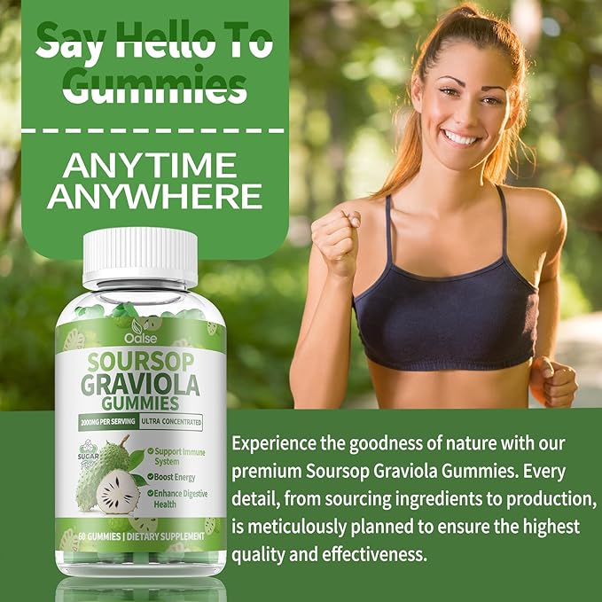 Soursop Graviola Gummies, Sour SOP Leaves & Fruit Extract Plus Vitamin C and Zinc, Soursop Bitters for Immune Support, (60 Count) - Sugar Free, Vegan, Gluten Free