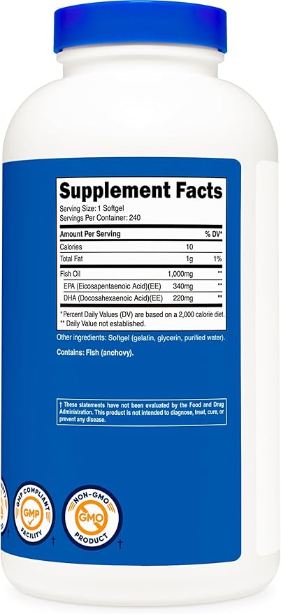 Nutricost Fish Oil Omega 3 Softgels with EPA & DHA (1000mg of Fish Oil, 560mg of Omega-3), 240 Softgels, Non-GMO, Gluten Free.